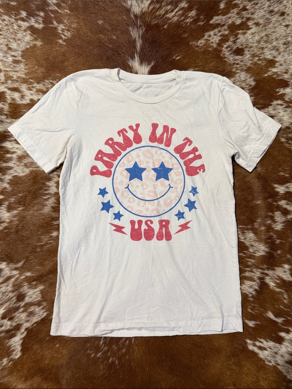 Party in the USA Graphic Tee - White with Red & Blue Print